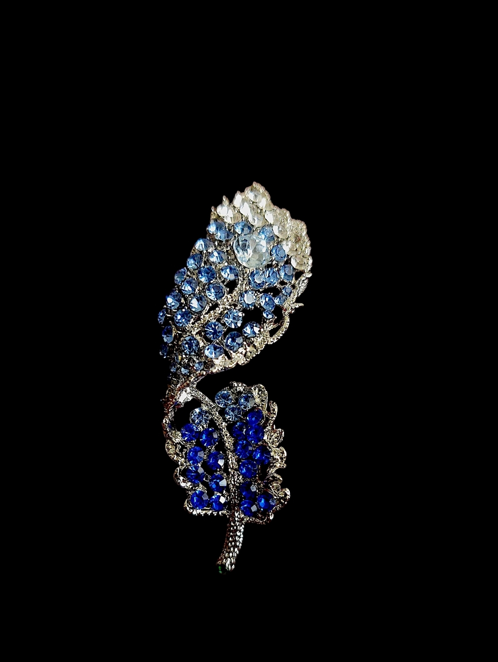 Blue Crystal Leaf Brooch